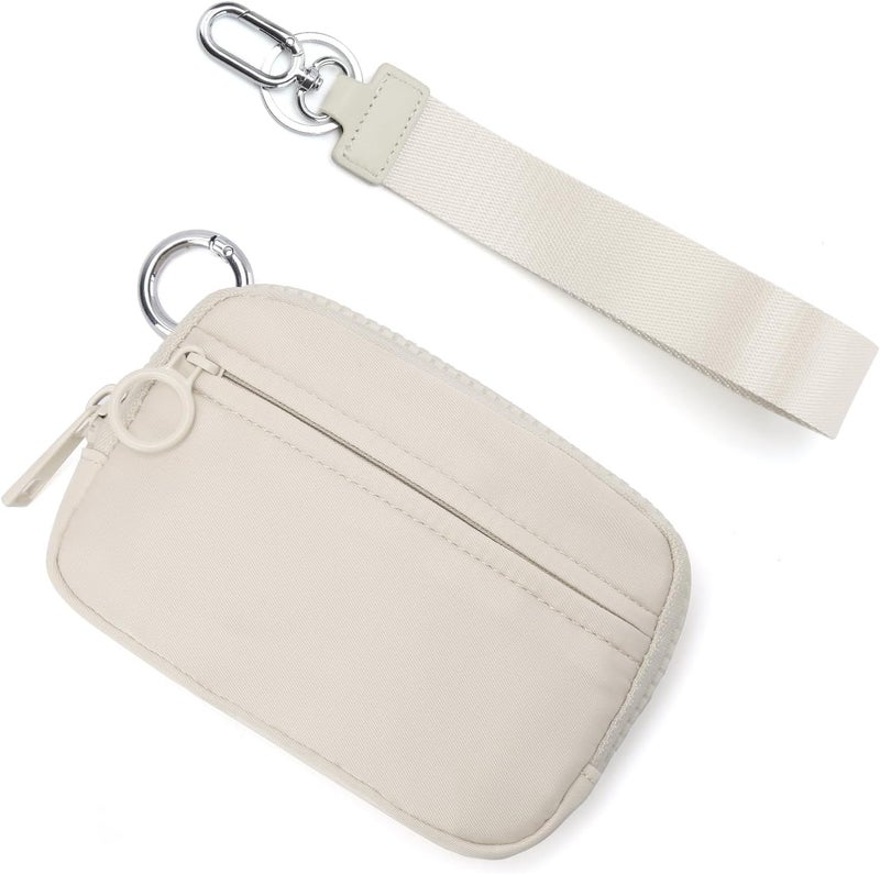 DiDida The Iris Wallet Zip Card Case with Keychain Wristlet ID Window Purses for Women Wrist Lanyard, Beige - Image 2